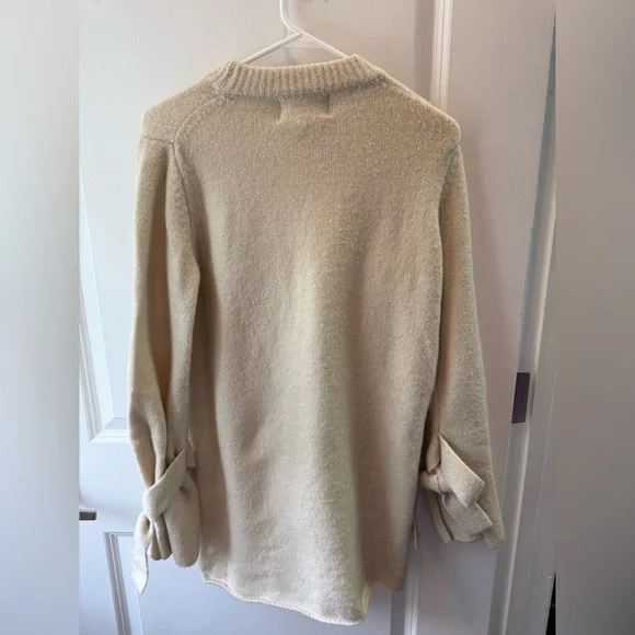 Anthropologie J.O.A. Oversized Tie Sleeve Fisherman Chunky Sweater Knit Cream XS - Picture 7 of 9